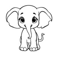 elephant black and white vector illustration for coloring book