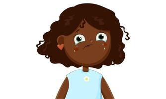 Sad Little crying Black skin Girl Upset unhappy vector