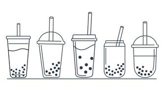 BUBBLE TEA cup icon on beige background vector set