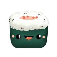 linda Sushi en kawaii estilo con sonriente cara.japonesa rollo.vector 3d para camiseta imprimir,pegatina,saludo tarjeta, menú diseño. vector ilustración