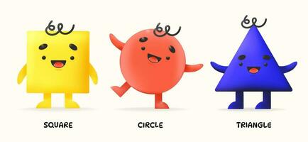 Funny 3D geometric different happy shapes vector