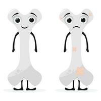 Cute unhealthy sick sad bone cartoon character in flat design on white background. vector