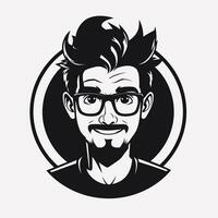 Hipster man face with beard and glasses. Vector illustration.