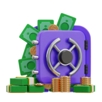 3d safe vault icon with money illustration png