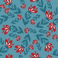 Elegant seamless pattern with hand drawn flowers on blue background. Scandinavian style vector illustration.