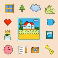 flat style illustration of the house and the items that are there vector