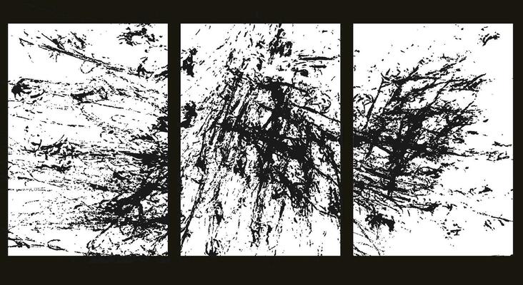 Black spot of doodles. Textured background with composition of uneven messy lines. Banner with splashes