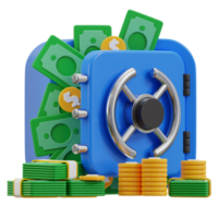 3d safe vault icon with money illustration png