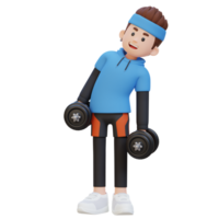 3d deportista personaje ejecutando pesa lado curva png