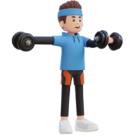 3D Sportsman Character Performing Heavy Dumbbell Raises png