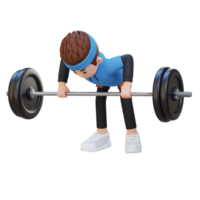 3D Sportsman Character Sculpting Back Muscles with Bent Over Row Workout png