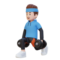 3D Sportsman Character Performing Dumbbell Split Squats right png