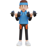 3d desportista personagem realizando bíceps ondulação com haltere png