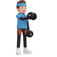 3d deportista personaje ejecutando pesa cofre mosca png