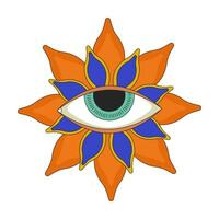 Esoteric eyeball flower 2D linear cartoon object. Spirituality. Blossom mysterious imagination isolated line vector element white background. Fantasy hallucination color flat spot illustration