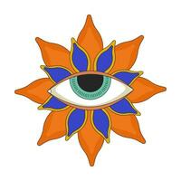 Esoteric eyeball flower 2D linear cartoon object. Spirituality. Blossom mysterious imagination isolated line vector element white background. Fantasy hallucination color flat spot illustration