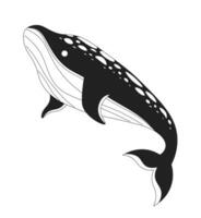 Whale humpback underwater black and white 2D cartoon character. Giant sea creature isolated vector outline animal. Endangered species. Ocean creature. Marine life monochromatic flat spot illustration