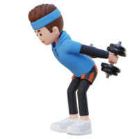 3D Sportsman Character Performing Dumbbell Kickbacks png