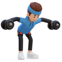 3D Sportsman Character Performing Dumbbell Bent Over Reverse Fly png
