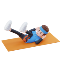 Perfecto abdominales 3d deportivo masculino personaje dominar bicicleta crujido a el gimnasio png