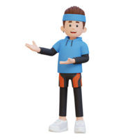 3D Sportsman Character Embracing Confidence with a Dynamic Hand Presentation Pose png