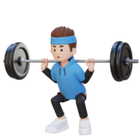 3D Sportsman Character Building Lower Body Strength with Barbell Squat Workout png