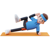 Energetic 3D Sporty Male Character Nailing the Abs Side Plank Crunch Workout at the Gym png