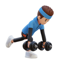 3D Sportsman Character Performing Dumbbell Single Leg Deadlift right png