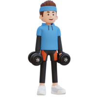 3d deportista personaje ejecutando pesa lateral aumento png