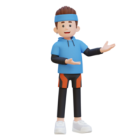 3D Sportsman Character Embracing Confidence with a Dynamic Hand Presentation Pose png