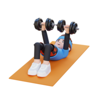 3D Sportsman Character Performing Dumbbell Decline Floor Press png