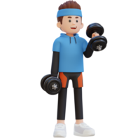 3D Sportsman Character Performing Left Hammer Curl with Dumbbell png