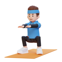 3D Sporty Male Character Mastering Squats in Home Gym png