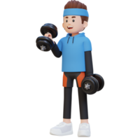 3D Sportsman Character Performing Right Hammer Curl with Dumbbell png