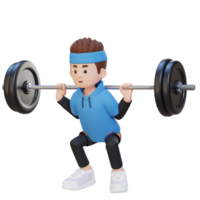 3D Sportsman Character Building Lower Body Strength with Barbell Squat Workout png