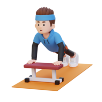 3D Sporty Male Character Performing Inline Push Up Exercise at the Gym png