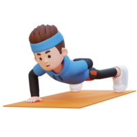 3D Sporty Male Character Mastering Single Arm Push Up at the Gym png