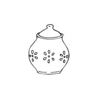 Hand-drawn sugar bowl, isolated vector kitchen utensil on white background