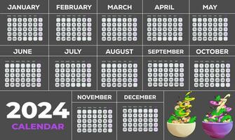 Editable calendar template for 2024 vector