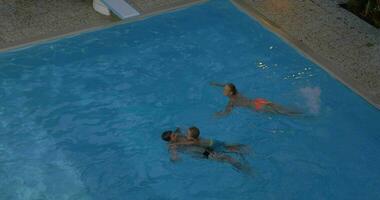 Father, mother and child bathing in the pool video