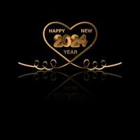 2024 Happy New Year. Realistic 3D thick gold numbers with love.  Vector holiday . Premium vector Background, banner, card, poster, calendar and greetings. Template. Vector illustration.