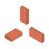 Set of red building bricks isolated on light white background vector