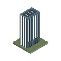 Modern many storied building. Isometric 3d gray skyscraper. Vector illustration.