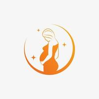 Pregnant woman icon logo design vector illustration with creative element concept