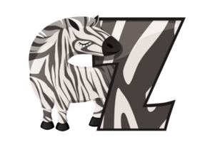Letter Z and a cute cartoon zebra. Kids English alphabet. It is suitable for the design of postcards, books, leaflets, banners, and birthday invitations png