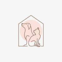 mascota casa logo diseño con perro gato icono logo y creativo elemento concepto vector