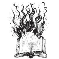 Open burning book hand drawn sketch in doodle style Vector illustration