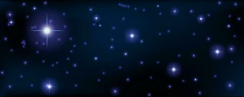Concept of web banner. Magic color galaxy. Horizontal space background with realistic nebula, stardust and shining stars. Infinite universe and starry night sky. vector