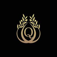 Olive oil logo design combined with initial letter q and creative concept vector