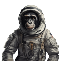 portret van humanoid antropomorf chimpansee vervelend astronaut pak geïsoleerd transparant ai generatief png